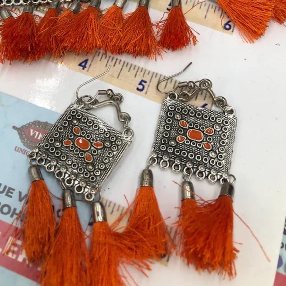 Silver Kuchi Afghan Jewelry Set With Dangling Tassels, Tribal Set - Picture 3 of 4